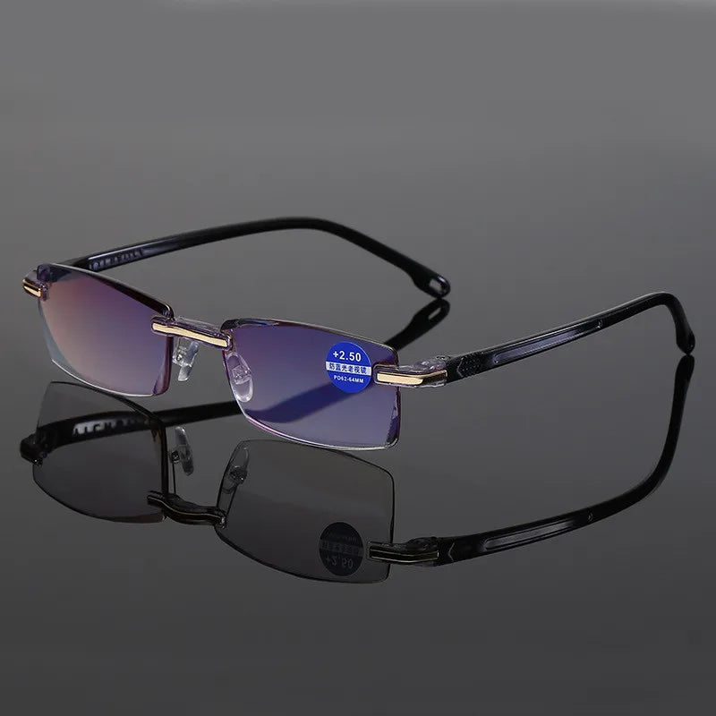 Ahora Men Rimless Reading Glasses Women Anti Blue Light Blocking Square Frameless Presbyopic Glasses Diopters +1.0 1.5 2 2.5 4.0