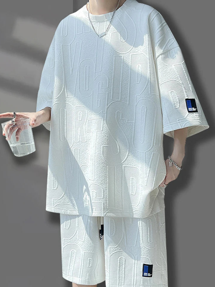 Men's Summer Suit Casual T-shirt + Shorts Suit Men's Tracksuit Solid Color Tracksuit Loose Suit Plus Size 4XL 5XL