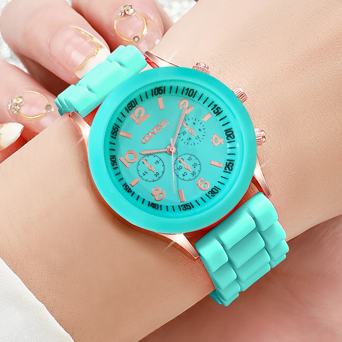 5PCS Women's Watches Fashion Roma Dial Leather Band Quartz Watch Ladies Silicone Band Wristwatch Reloj Mujer(Without Box)