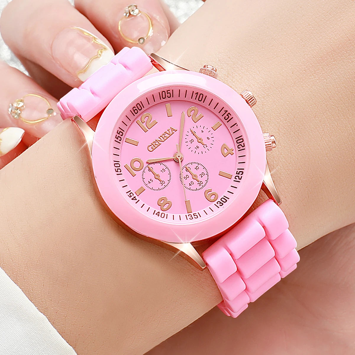 5PCS Women's Watches Fashion Roma Dial Leather Band Quartz Watch Ladies Silicone Band Wristwatch Reloj Mujer(Without Box)