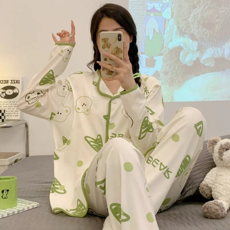 Spring And Summer 2-Piece Set Of Women's Breastfeeding Clothes Monthly Clothing Maternity Pajamas Women's Pajamas Homewea