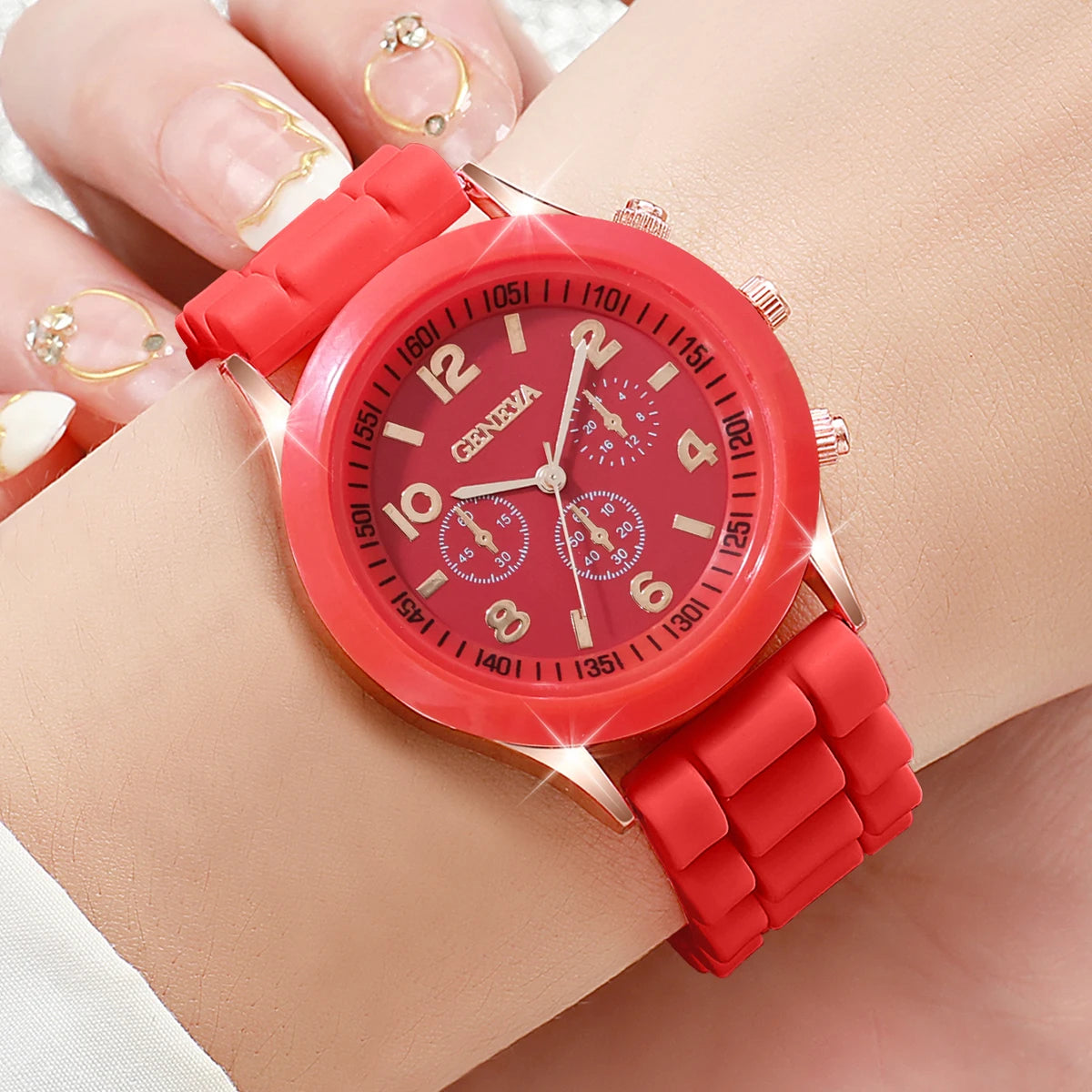 5PCS Women's Watches Fashion Roma Dial Leather Band Quartz Watch Ladies Silicone Band Wristwatch Reloj Mujer(Without Box)