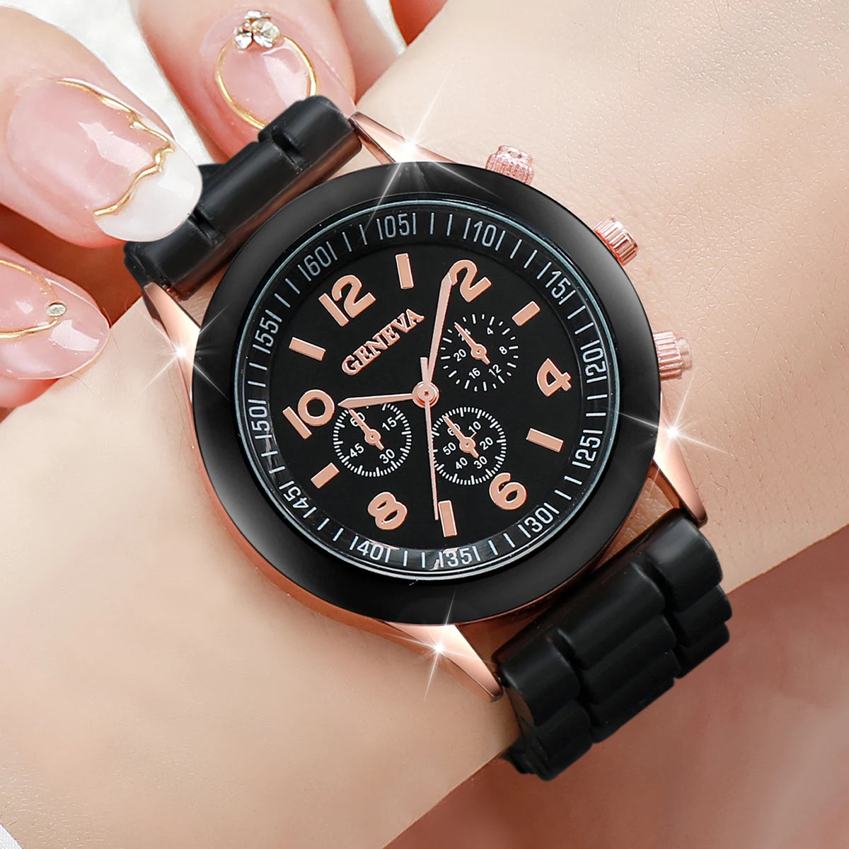 5PCS Women's Watches Fashion Roma Dial Leather Band Quartz Watch Ladies Silicone Band Wristwatch Reloj Mujer(Without Box)