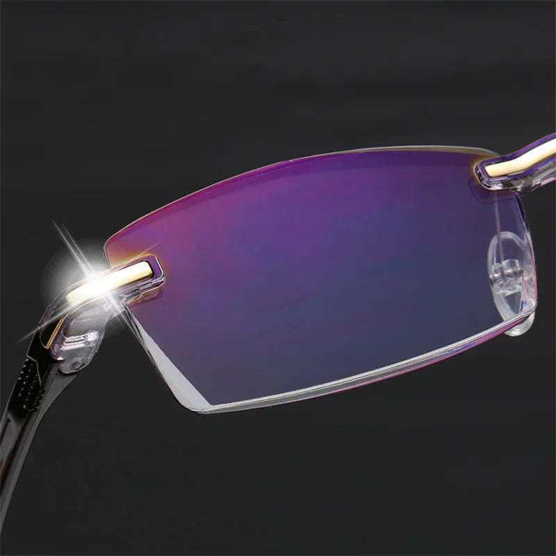 Ahora Men Rimless Reading Glasses Women Anti Blue Light Blocking Square Frameless Presbyopic Glasses Diopters +1.0 1.5 2 2.5 4.0