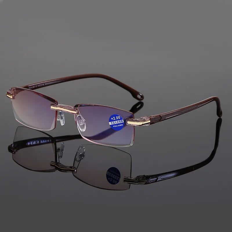 Ahora Men Rimless Reading Glasses Women Anti Blue Light Blocking Square Frameless Presbyopic Glasses Diopters +1.0 1.5 2 2.5 4.0