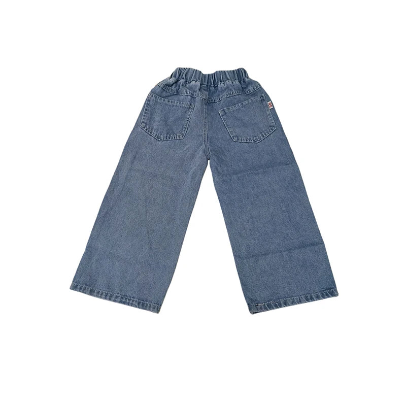 Kid's Jeans 3-9Y Cute Girls Solid Color Loose Wide Leg Pants Childrens Outwear Denim Trousers