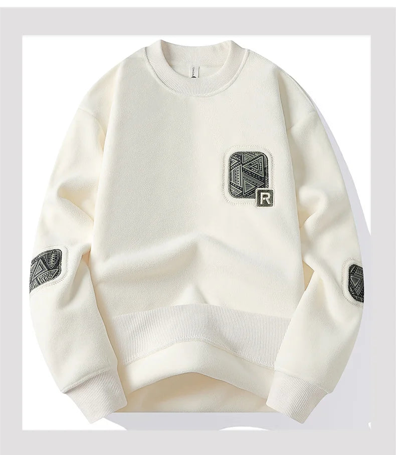 Men's Fashion Thick Hoodie Embroidery Pullover Fleece Lined Men's Winter Clothes Elegant Luxury Brand White Green Pullovers