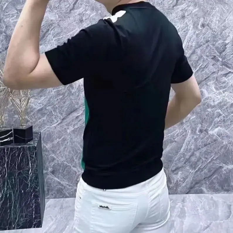 Summer Men Clothing Color Blocking Short Sleeve T-Shirts Streetwear Fashion