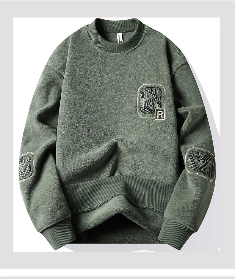 Men's Fashion Thick Hoodie Embroidery Pullover Fleece Lined Men's Winter Clothes Elegant Luxury Brand White Green Pullovers