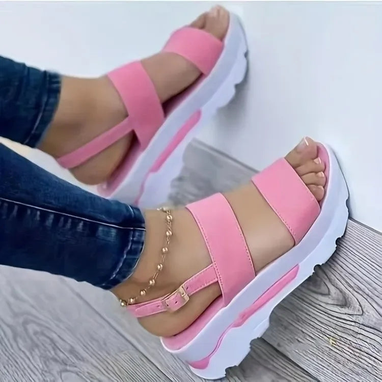 Women Summer Sandals Buckle Strap Open Toe Thick Bottom Punk Ladies Casual Flats Beach Shoes Sandalias