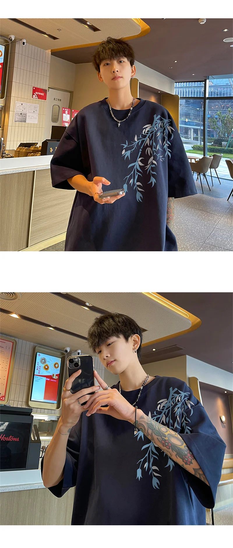 Men's Oversized T-shirts Mens Cotton T Shirt White 5XL Casual Summer Wear Fashion Bamboo Print Tee Shirts for Men Clothing