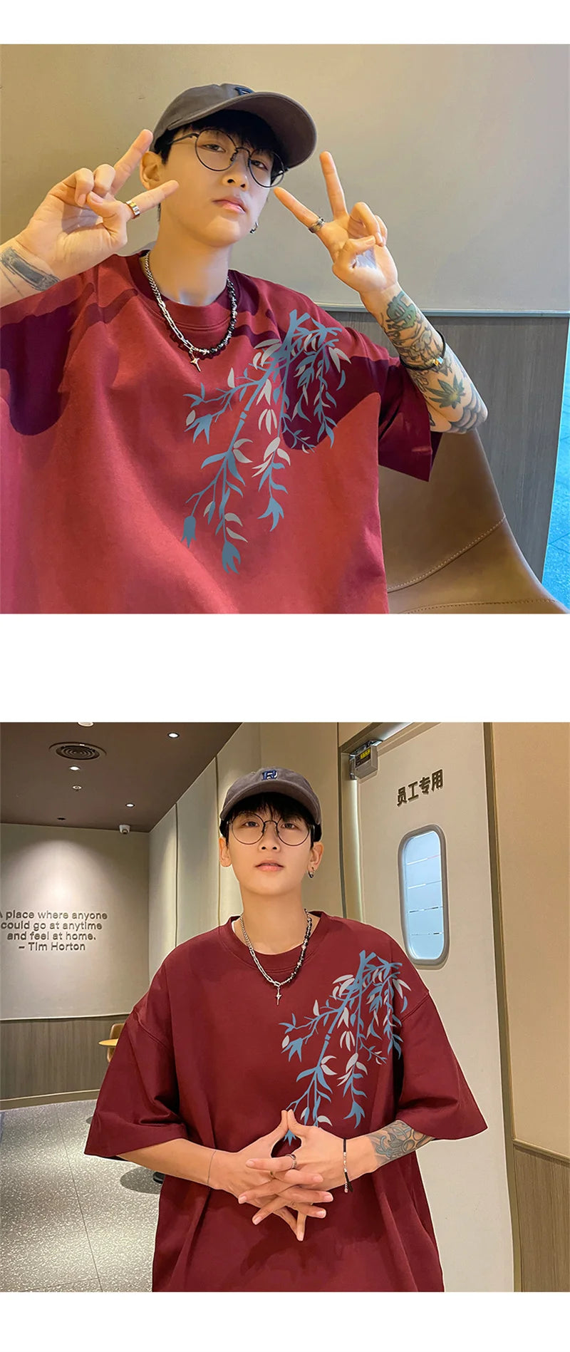 Men's Oversized T-shirts Mens Cotton T Shirt White 5XL Casual Summer Wear Fashion Bamboo Print Tee Shirts for Men Clothing