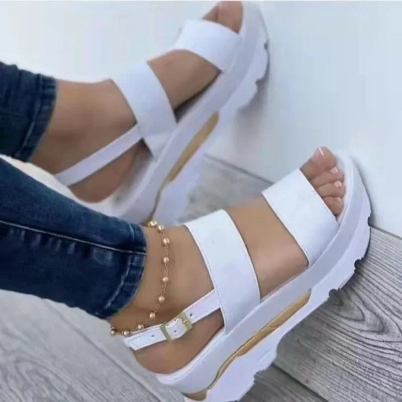 Women Summer Sandals Buckle Strap Open Toe Thick Bottom Punk Ladies Casual Flats Beach Shoes Sandalias