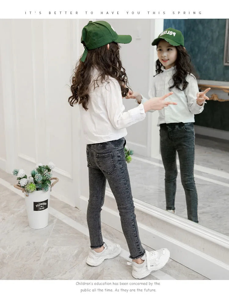 kids baby Girls Leggings autumn jeans elastic skinny children pencil pants for 4 5 6 7 8 9 10 11 12 13 years denim trousers