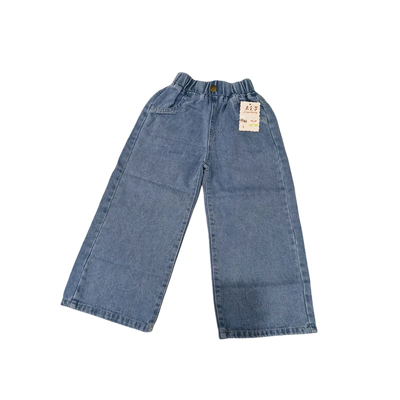 Kid's Jeans 3-9Y Cute Girls Solid Color Loose Wide Leg Pants Childrens Outwear Denim Trousers