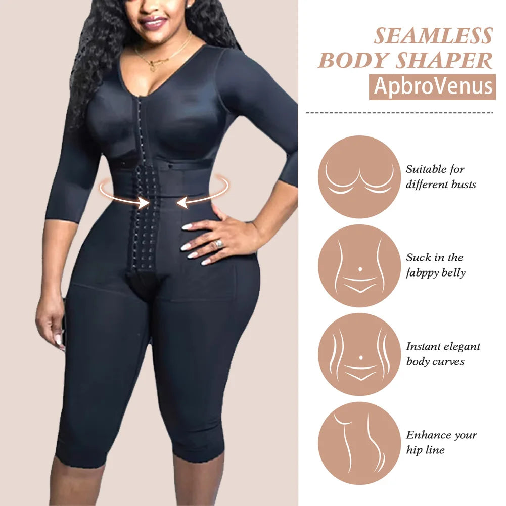 Full Body Support Arm Compression Girdle Women's Shapewear With Built In Bra Corset Slimming Sheath Flat Belly