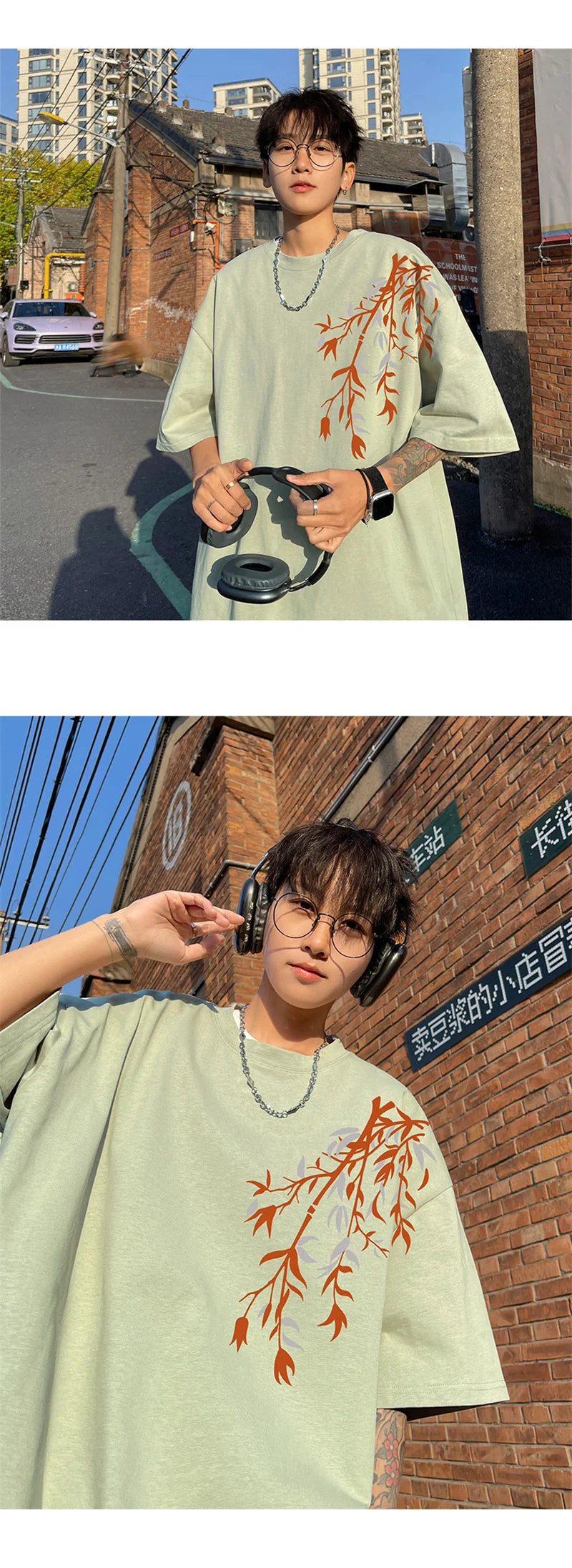 Men's Oversized T-shirts Mens Cotton T Shirt White 5XL Casual Summer Wear Fashion Bamboo Print Tee Shirts for Men Clothing