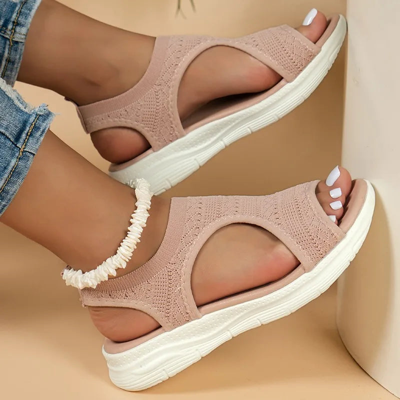 Women's Shoes  Summer Comfortable Casual Sports Sandals Women's Beach Wedge Sandals Women's Mesh Knitted Roman Sandals