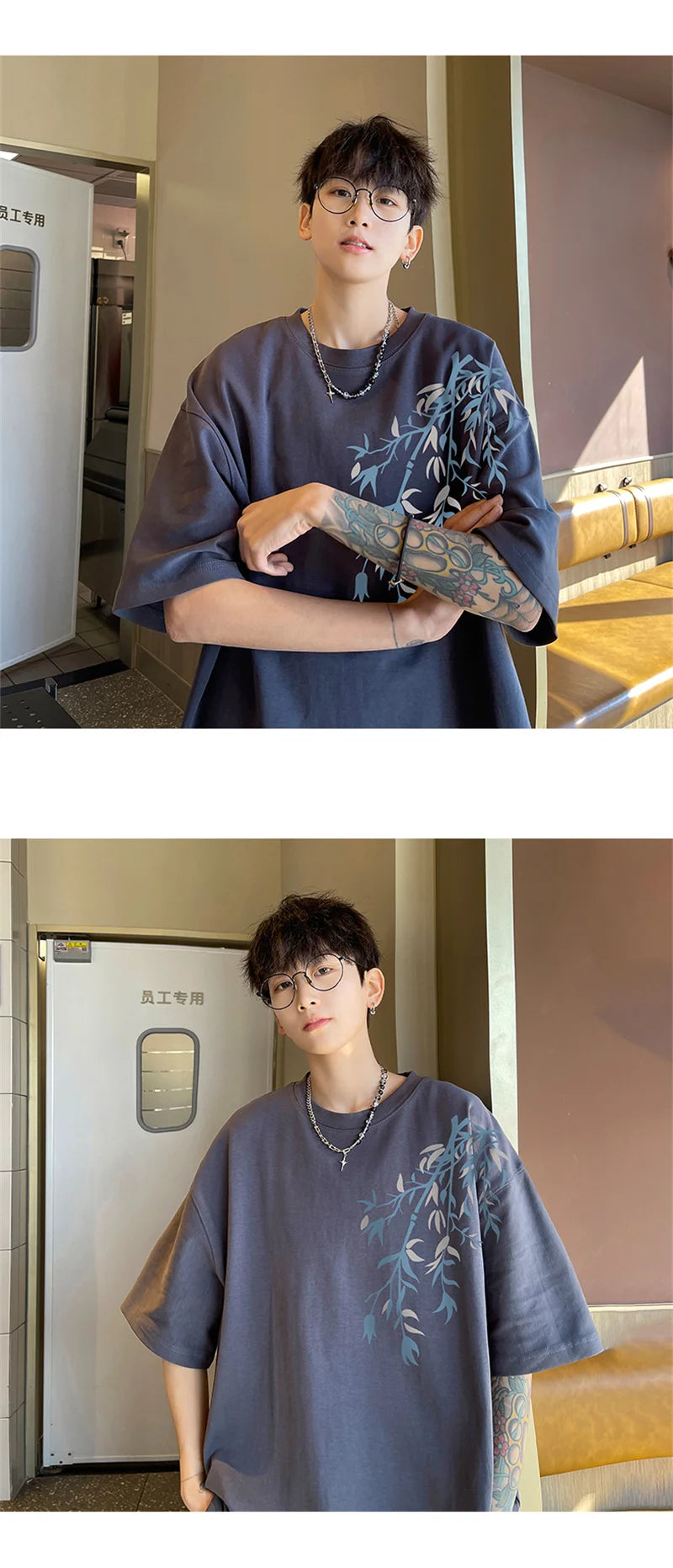 Men's Oversized T-shirts Mens Cotton T Shirt White 5XL Casual Summer Wear Fashion Bamboo Print Tee Shirts for Men Clothing