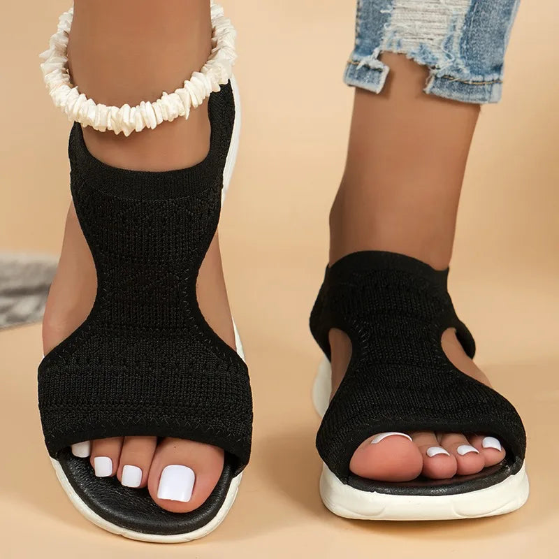 Women's Shoes  Summer Comfortable Casual Sports Sandals Women's Beach Wedge Sandals Women's Mesh Knitted Roman Sandals