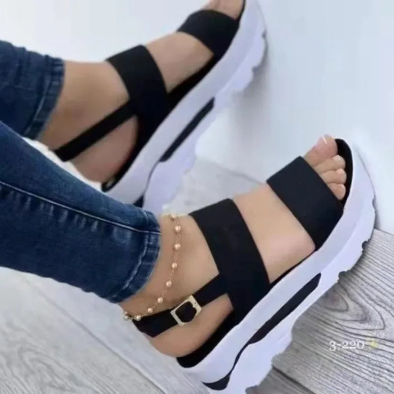 Women Summer Sandals Buckle Strap Open Toe Thick Bottom Punk Ladies Casual Flats Beach Shoes Sandalias