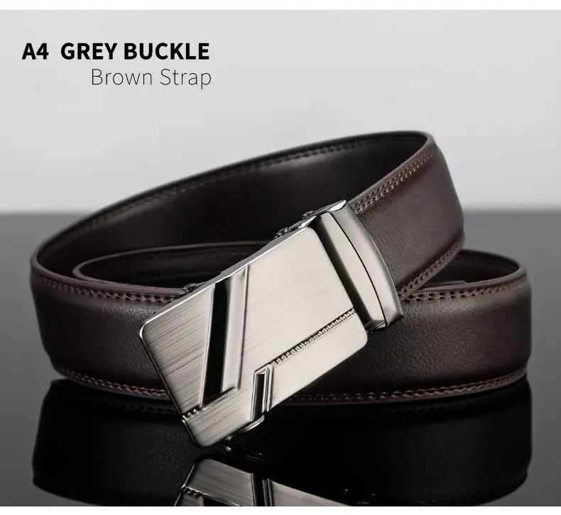 Men Leather Belt Metal Automatic Buckle Brand High Quality Luxury Belts for Men Famous Work Business Black PU Strap