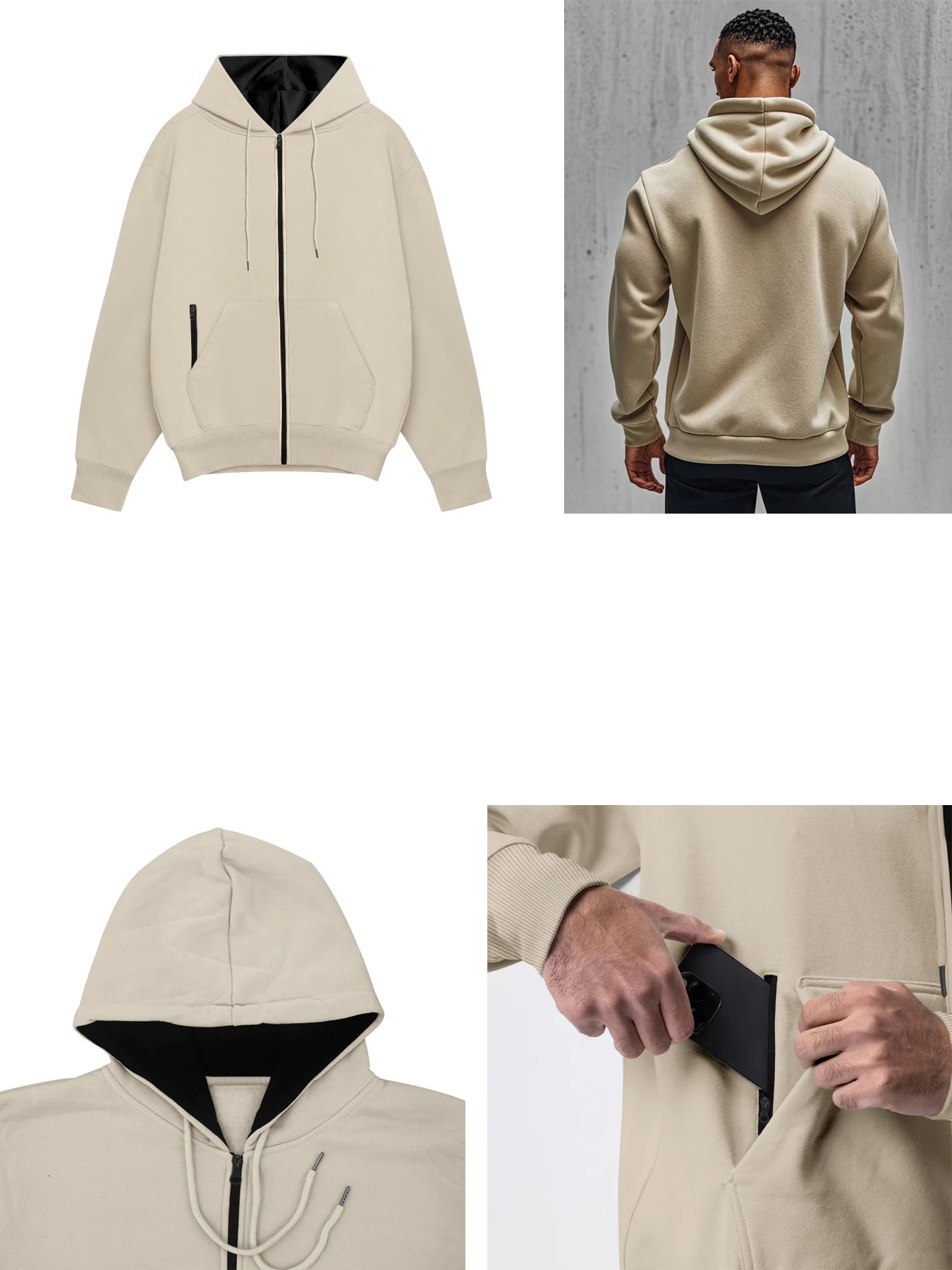 Men's Comfortable Thick Hooded Sweatshirt, Zipper Sports Shirt, Long Sleeved Sweatshirt, Autumn and Winter Season
