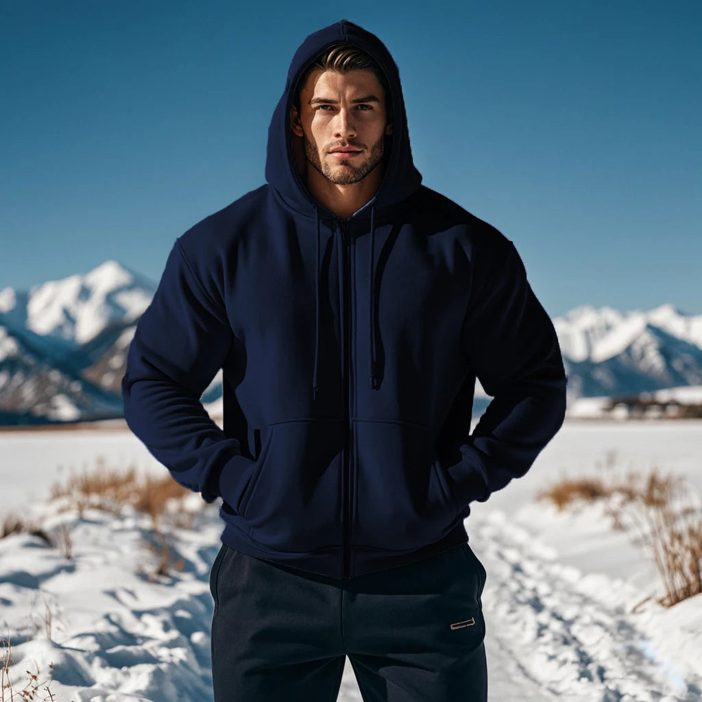Men's Comfortable Thick Hooded Sweatshirt, Zipper Sports Shirt, Long Sleeved Sweatshirt, Autumn and Winter Season