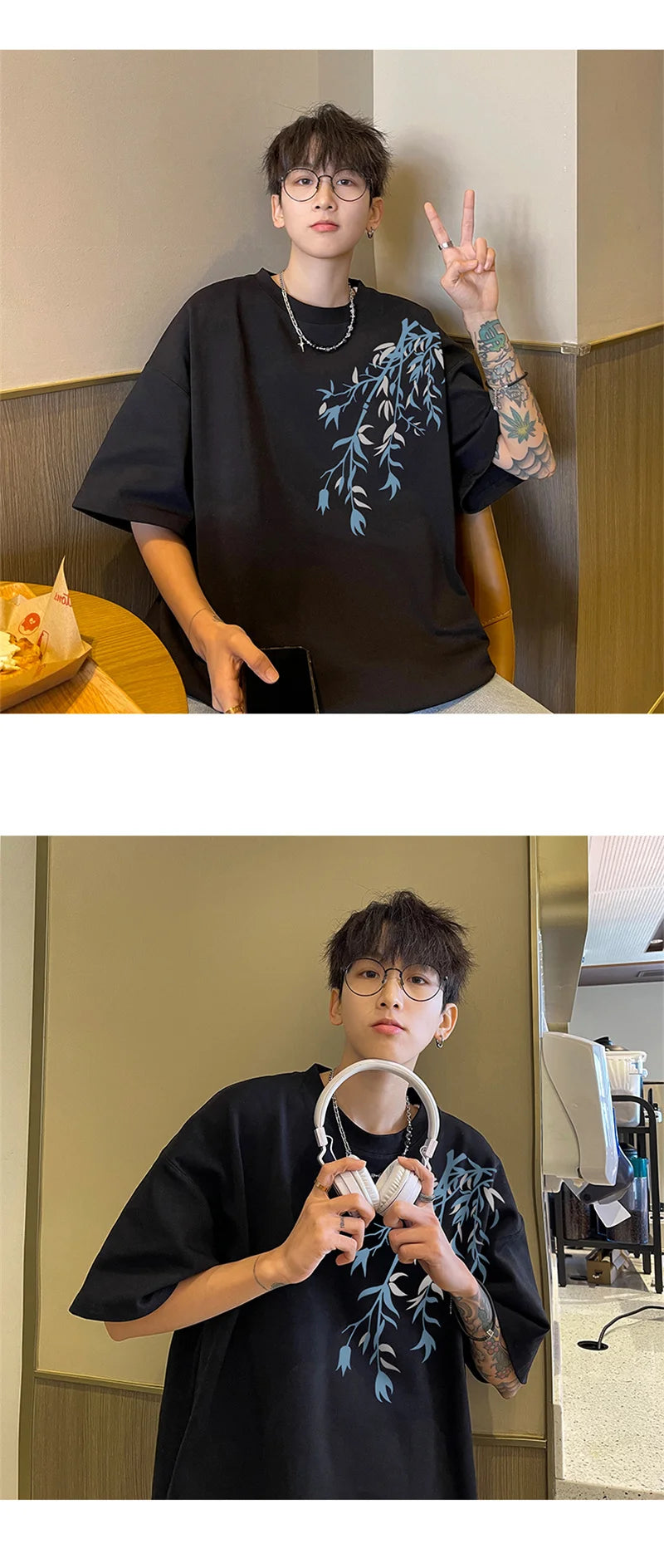 Men's Oversized T-shirts Mens Cotton T Shirt White 5XL Casual Summer Wear Fashion Bamboo Print Tee Shirts for Men Clothing