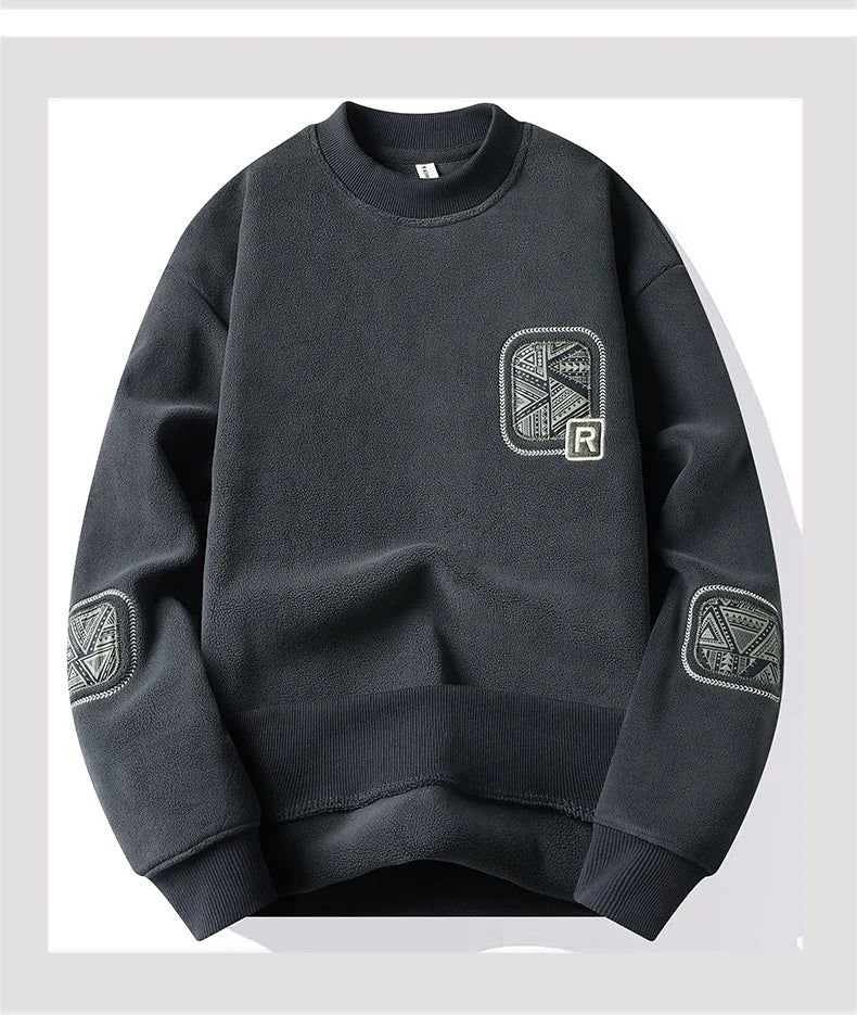 Men's Fashion Thick Hoodie Embroidery Pullover Fleece Lined Men's Winter Clothes Elegant Luxury Brand White Green Pullovers