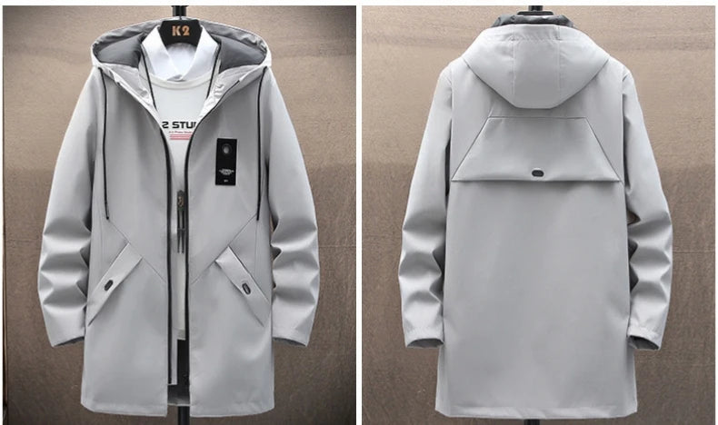 Outdoor Casual Jacket For Men Solid Color Long Windproof Hooded Coat High Quality Design Hot Casual Jacket For Men