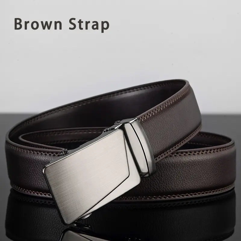 Men Leather Belt Metal Automatic Buckle Brand High Quality Luxury Belts for Men Famous Work Business Black PU Strap