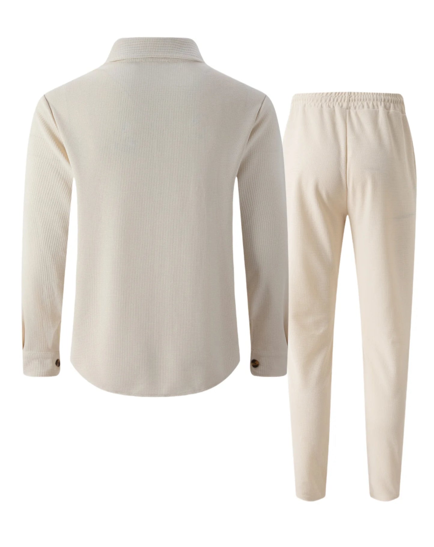 New men's solidcolor waffle longsleeved pants set  high quality fashionable comfortable with doublepocketsworkwearstyle cardigan