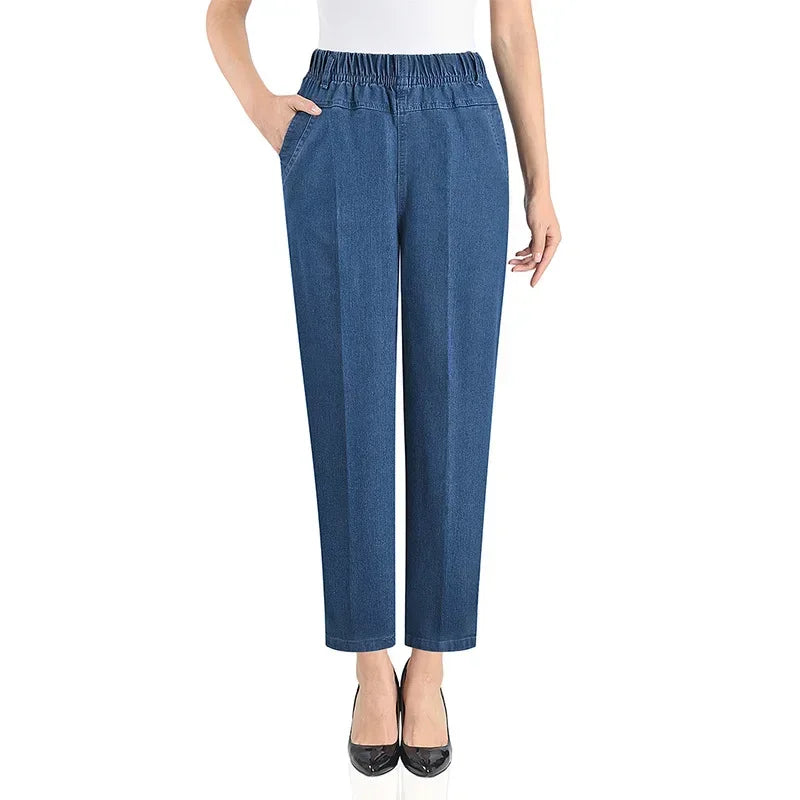 Jeans Women's Loose Straight Sleeve 9-point Embroidered Elastic High Waist