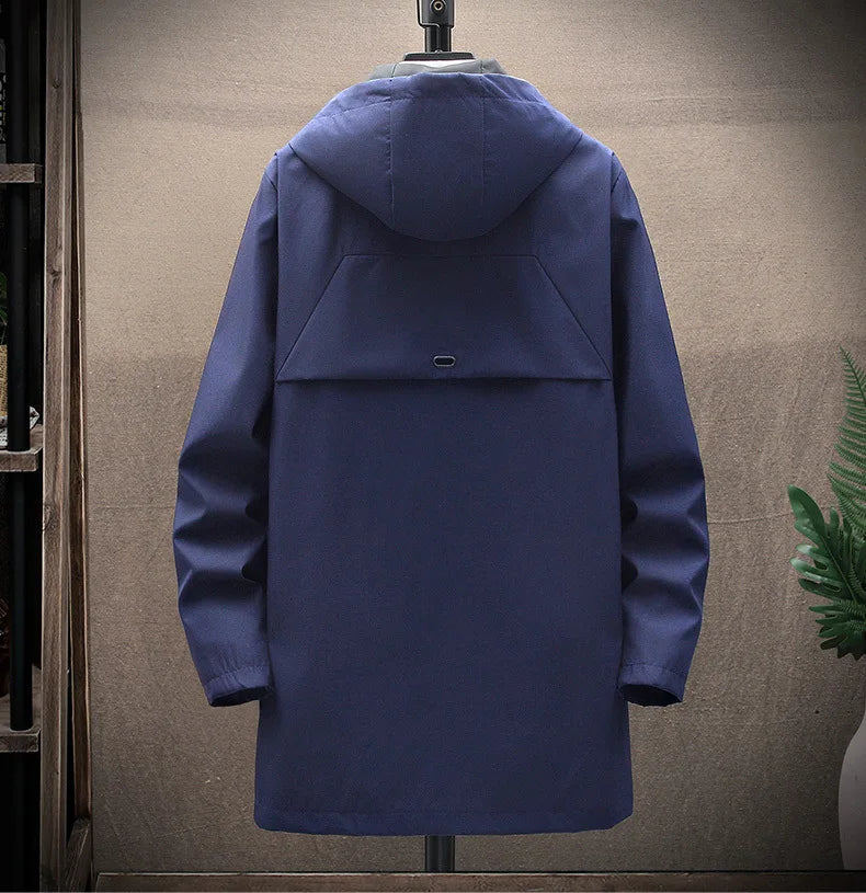 Outdoor Casual Jacket For Men Solid Color Long Windproof Hooded Coat High Quality Design Hot Casual Jacket For Men