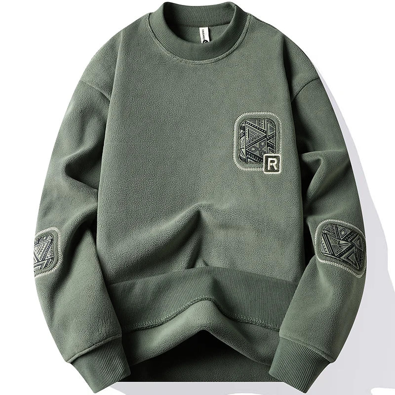 Men's Fashion Thick Hoodie Embroidery Pullover Fleece Lined Men's Winter Clothes Elegant Luxury Brand White Green Pullovers