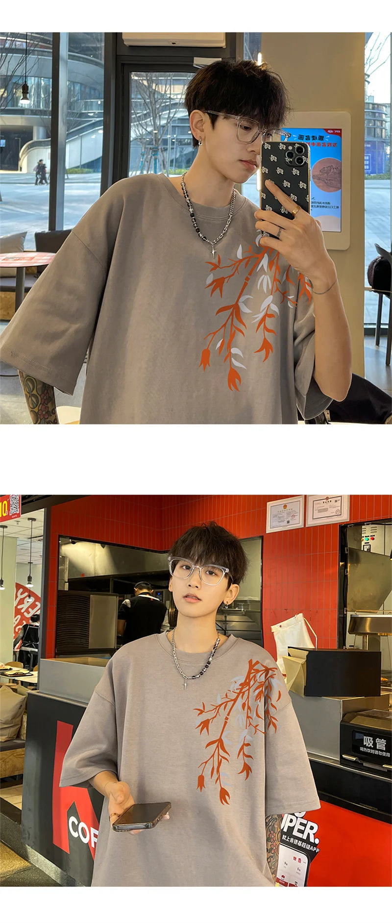 Men's Oversized T-shirts Mens Cotton T Shirt White 5XL Casual Summer Wear Fashion Bamboo Print Tee Shirts for Men Clothing