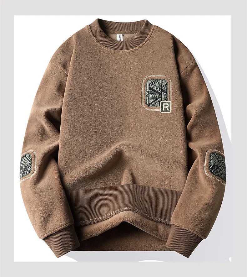 Men's Fashion Thick Hoodie Embroidery Pullover Fleece Lined Men's Winter Clothes Elegant Luxury Brand White Green Pullovers