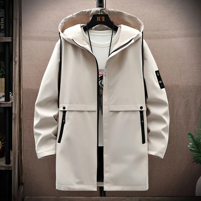 Spring and Autumn New Fashion Trend In The Long Hooded Trench Coat Men's Casual Relaxed Comfortable Waterproof Coat