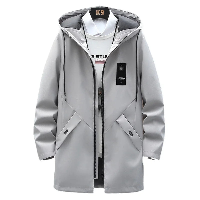 Outdoor Casual Jacket For Men Solid Color Long Windproof Hooded Coat High Quality Design Hot Casual Jacket For Men