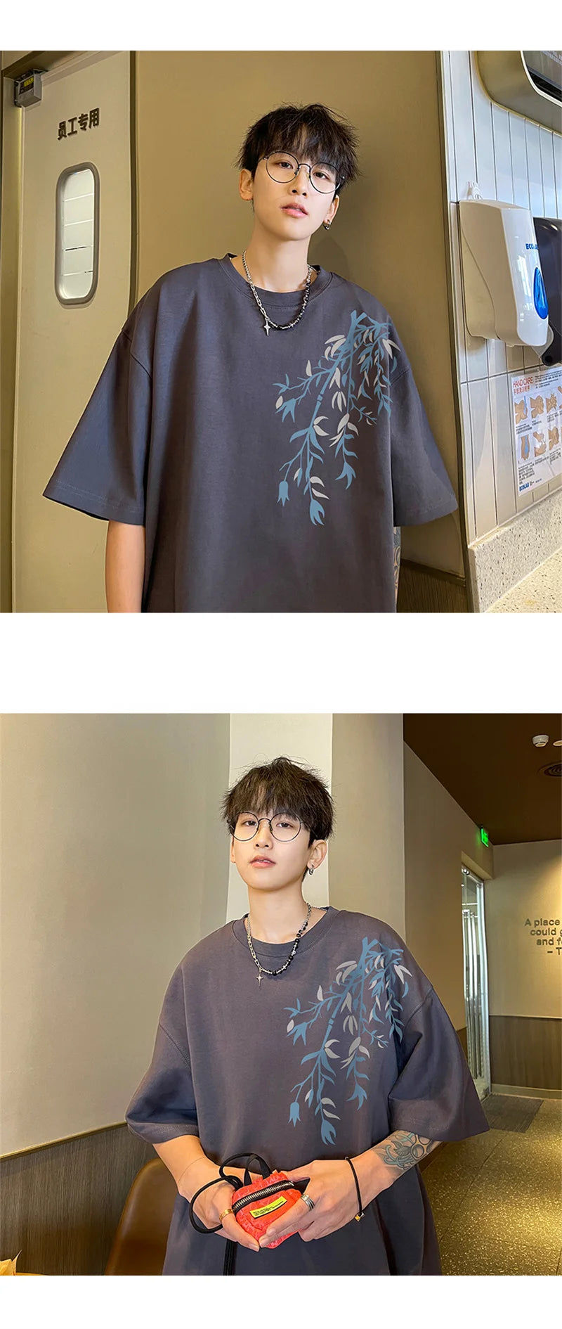 Men's Oversized T-shirts Mens Cotton T Shirt White 5XL Casual Summer Wear Fashion Bamboo Print Tee Shirts for Men Clothing