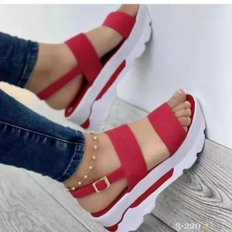 Women Summer Sandals Buckle Strap Open Toe Thick Bottom Punk Ladies Casual Flats Beach Shoes Sandalias
