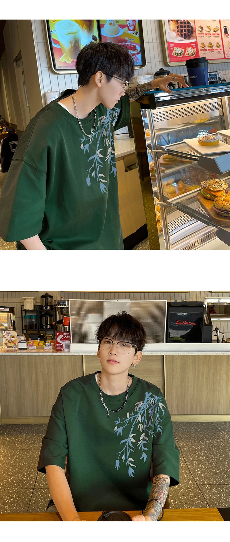 Men's Oversized T-shirts Mens Cotton T Shirt White 5XL Casual Summer Wear Fashion Bamboo Print Tee Shirts for Men Clothing