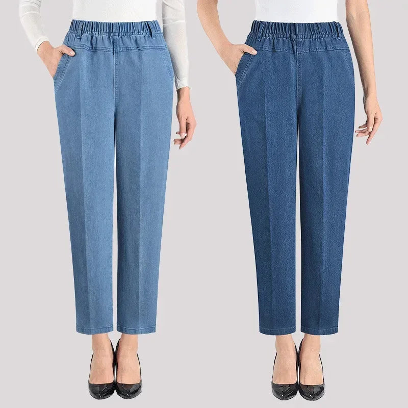 Jeans Women's Loose Straight Sleeve 9-point Embroidered Elastic High Waist