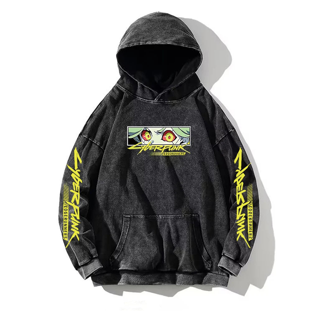 Anime Cyberpunk: Edgerunners Washed Hoodies Printed Casual Men Contains Cotton High Quality Fashion Loose Pullover Unisex