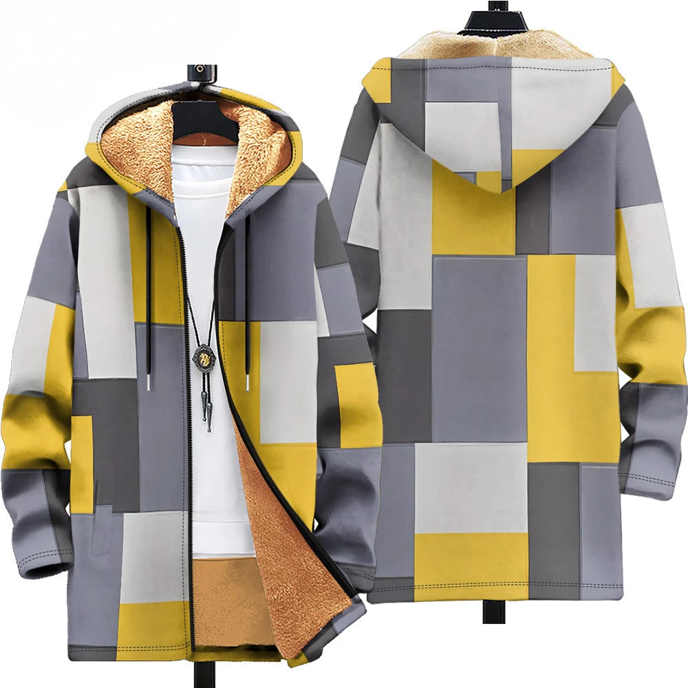 Men Cardigan Coats Blue White Porcelain Art Graphics Printed Germany  Style Plush Thick Winter Jackets Casual Streetwear Clothing