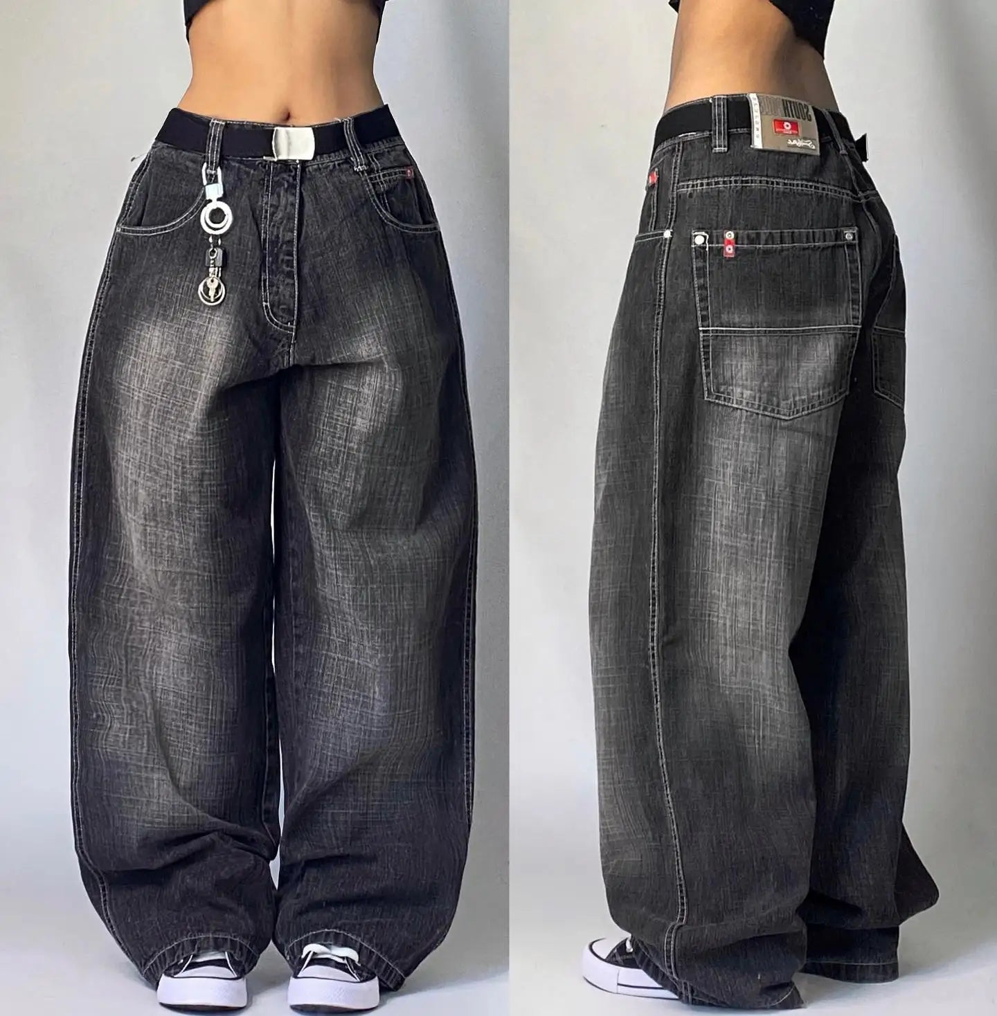 Stitching Multi-pocket Tooling Jeans Women Streetwear Vintage Hip Hop Spice Girls  Pants