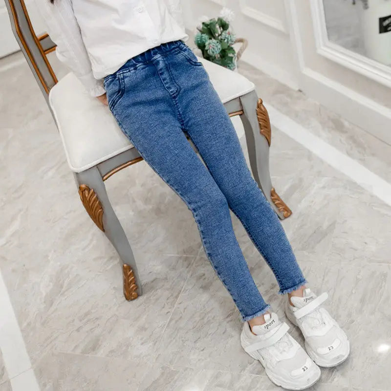 kids baby Girls Leggings autumn jeans elastic skinny children pencil pants for 4 5 6 7 8 9 10 11 12 13 years denim trousers