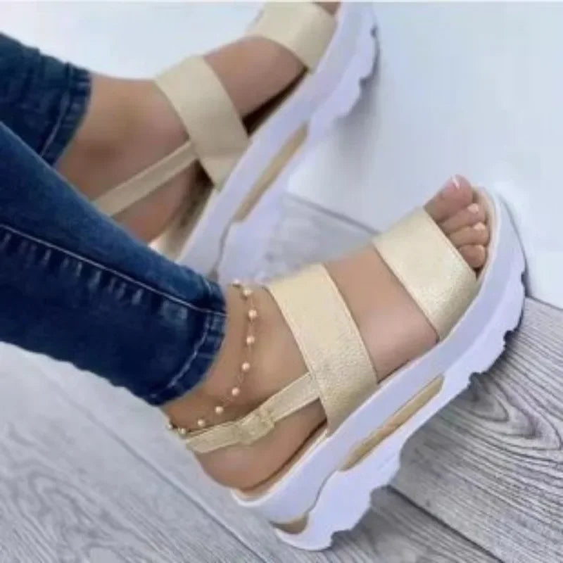 Women Summer Sandals Buckle Strap Open Toe Thick Bottom Punk Ladies Casual Flats Beach Shoes Sandalias