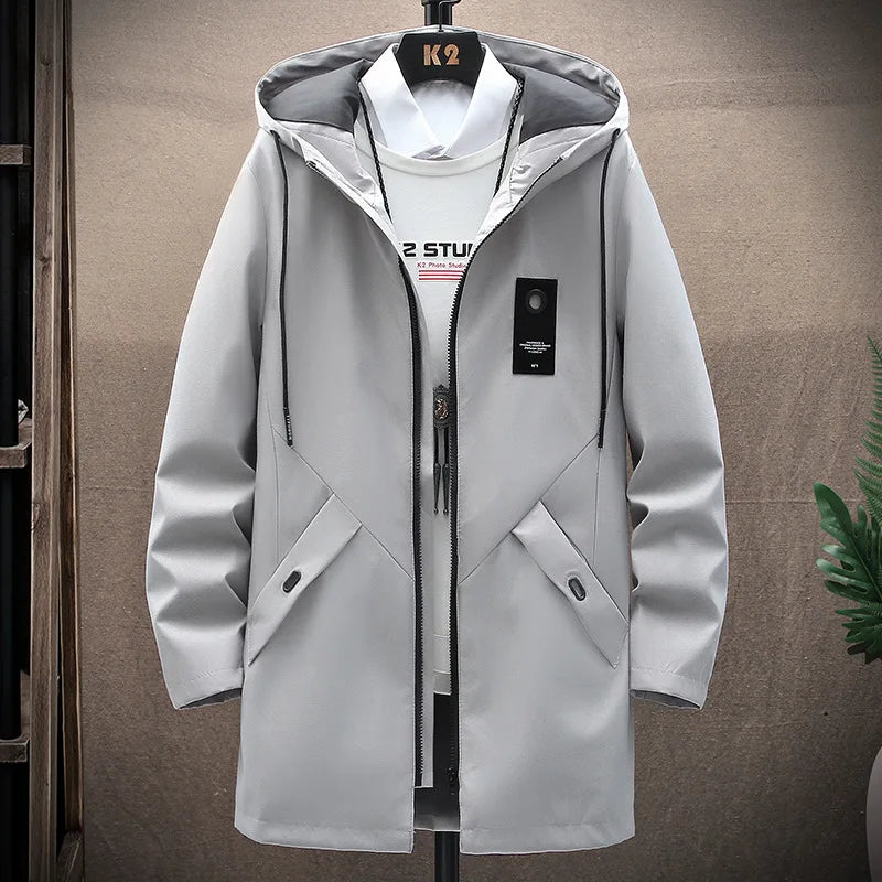 Outdoor Casual Jacket For Men Solid Color Long Windproof Hooded Coat High Quality Design Hot Casual Jacket For Men